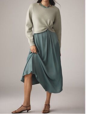 ANTHROPOLOGIE The Gemi Twofer Sweater + Dress Set Size Large Green